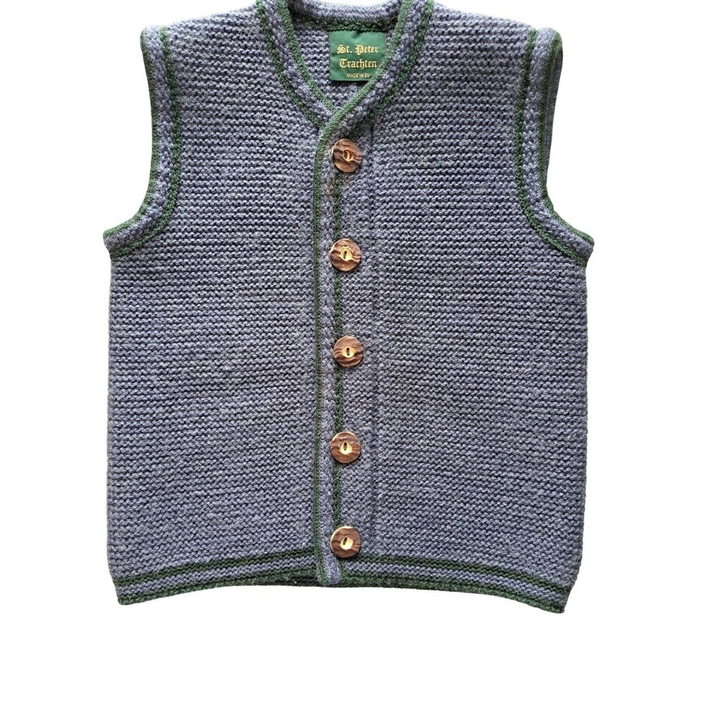 Vintage St. Peter Trachten Boys Knit Wool Vest With Wooden Buttons Boys 6/7